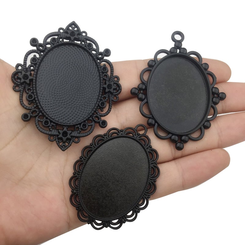 iloveDIYbeads 10 قطع 30x40 مم حامل قلادة بيضاوي أسود فارغ قاعدة إعدادات كابوشون (M117) - Image 5